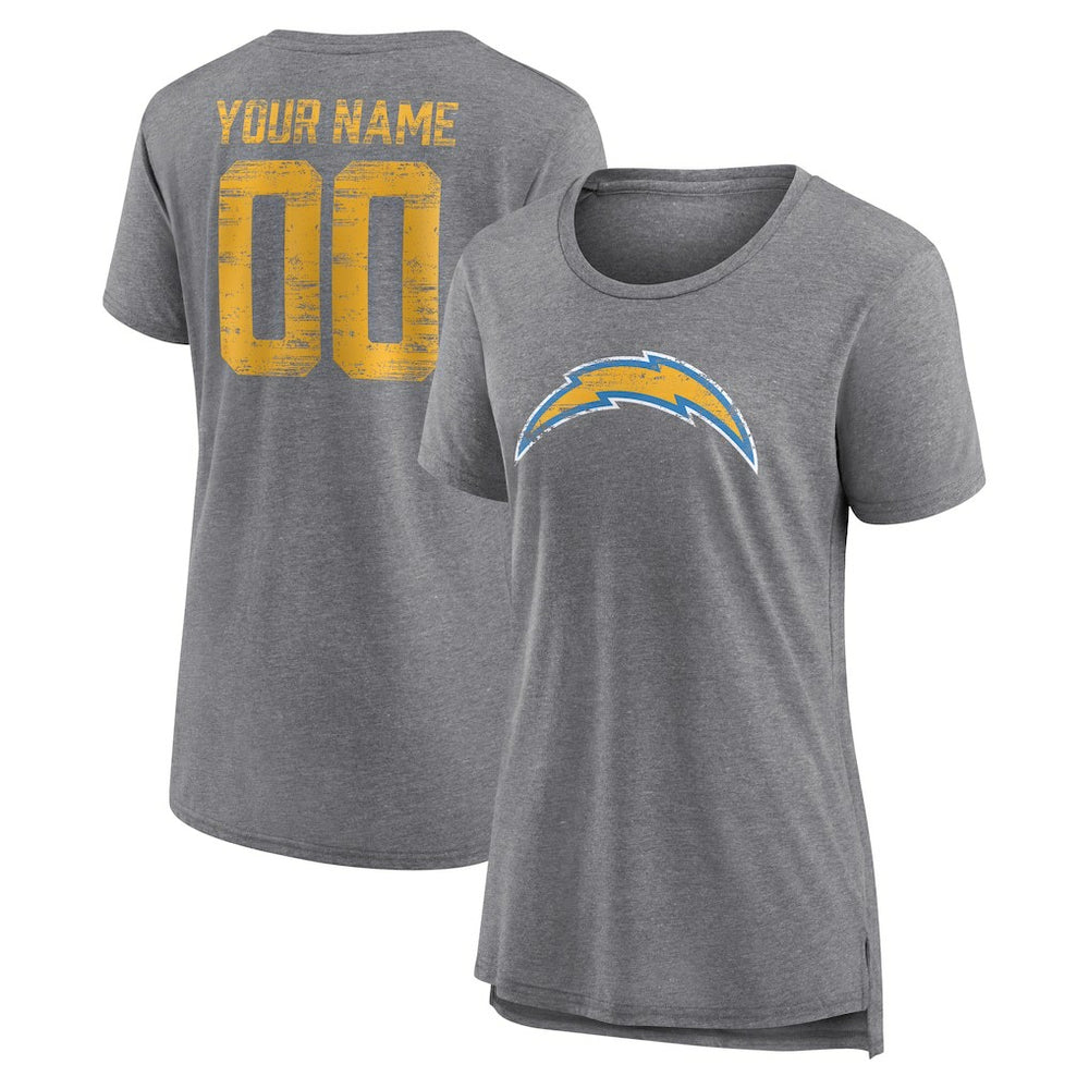 Women's Heritage Custom Name & Number Tri-Blend T-Shirt - Los Angeles Chargers