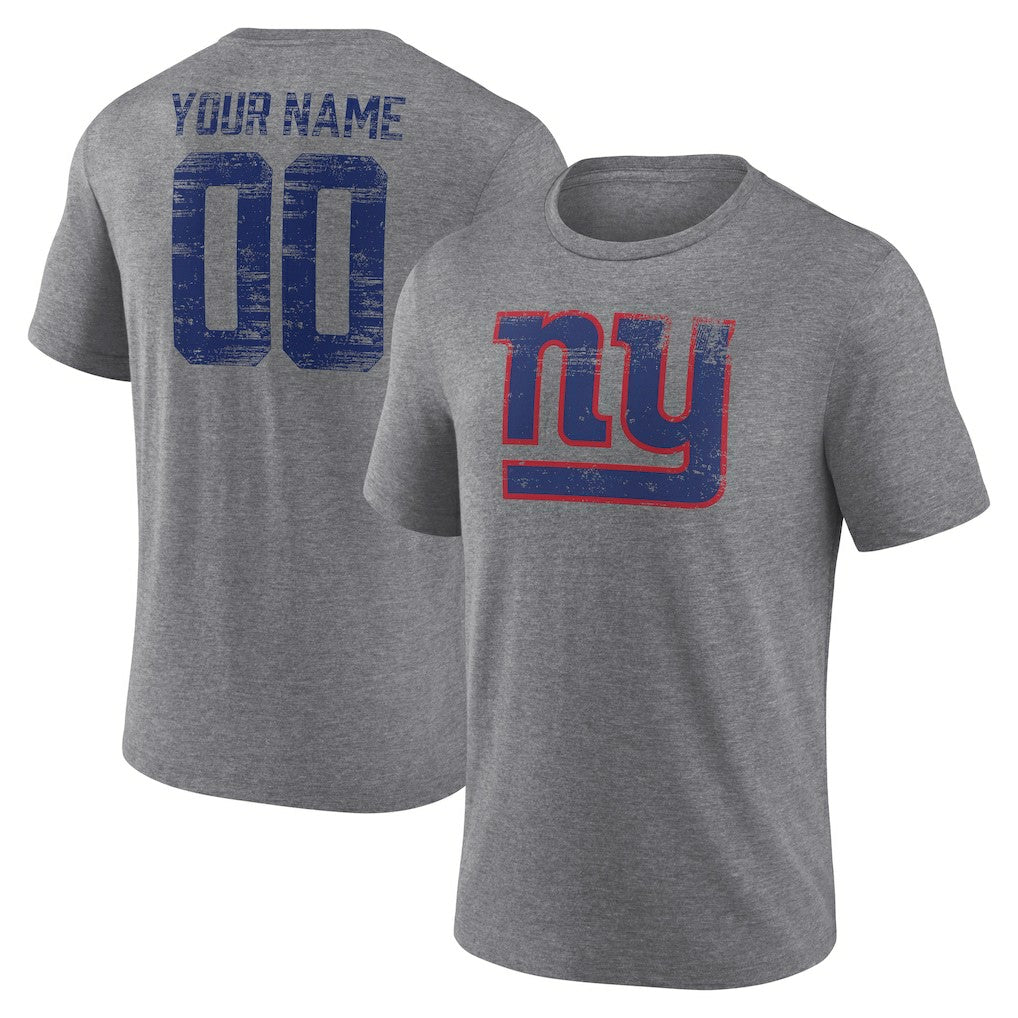 Heritage Custom Name & Number Tri-Blend T-Shirt - New York Giants
