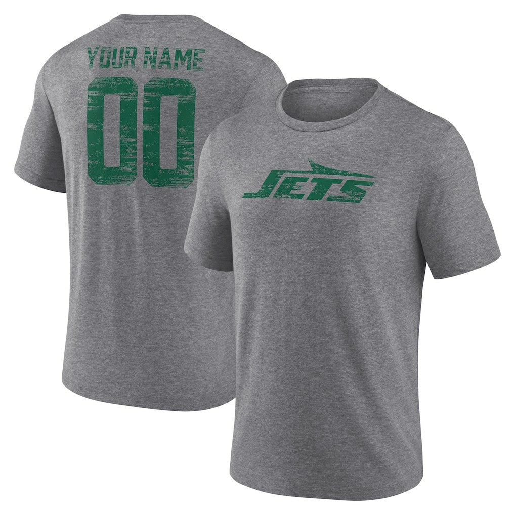 Heritage Custom Name & Number Tri-Blend T-Shirt - New York Jets