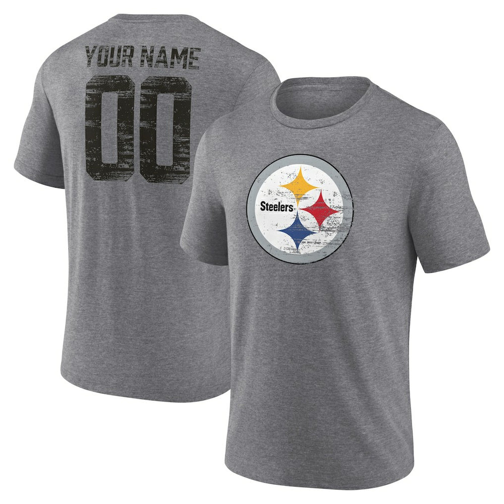 Heritage Custom Name & Number Tri-Blend T-Shirt - Pittsburgh Steelers