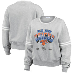NBA New York Knicks WEAR by Erin Andrews Women's Sleeve Stripe Fleece Crewneck Sweatshirt