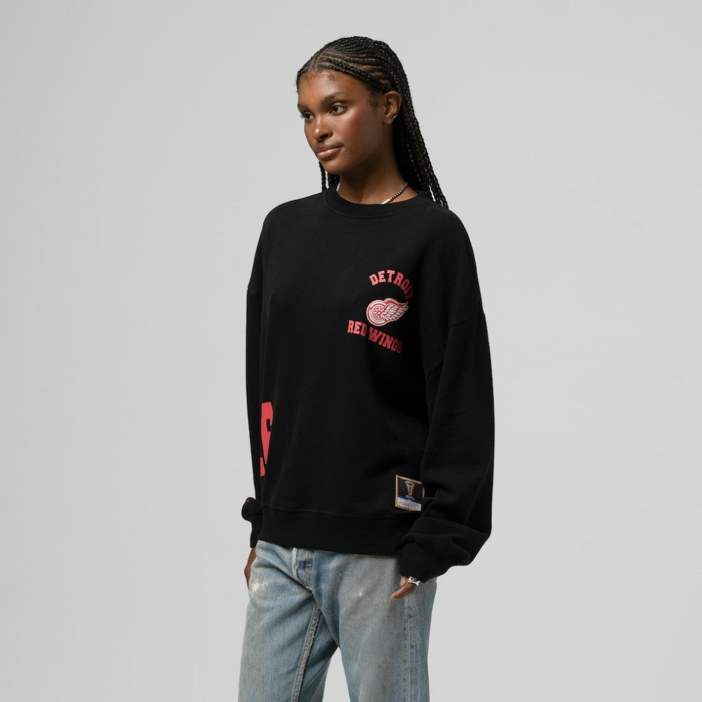 NHL Black Detroit Red Wings Mitchell & Ness Women's Vintage Crewneck Sweatshirt