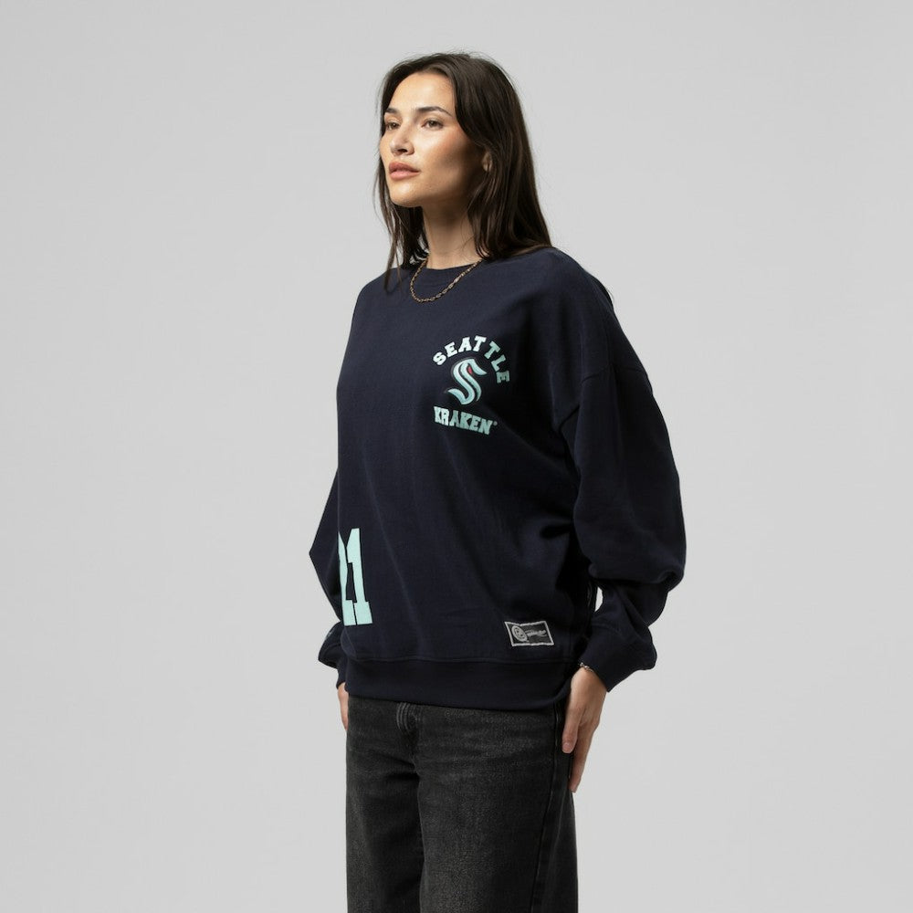 NHL Deep Sea Blue Seattle Kraken Mitchell & Ness Women's Vintage Crewneck Sweatshirt