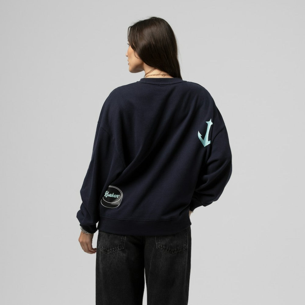 NHL Deep Sea Blue Seattle Kraken Mitchell & Ness Women's Vintage Crewneck Sweatshirt