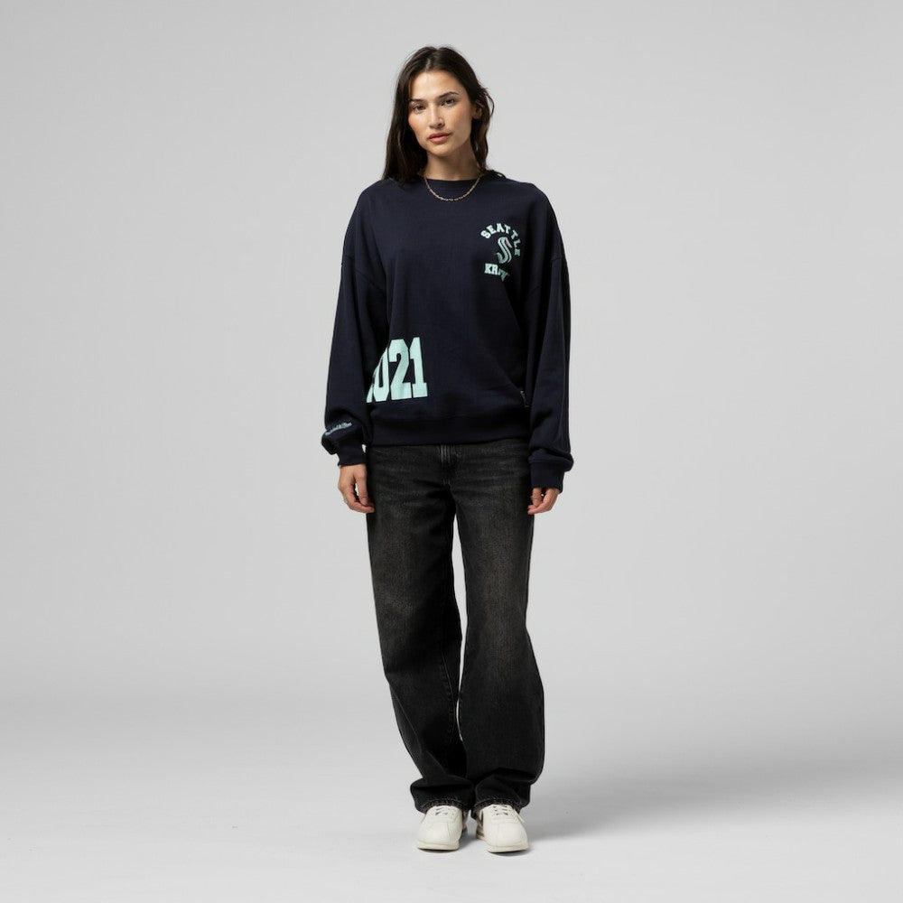 NHL Deep Sea Blue Seattle Kraken Mitchell & Ness Women's Vintage Crewneck Sweatshirt
