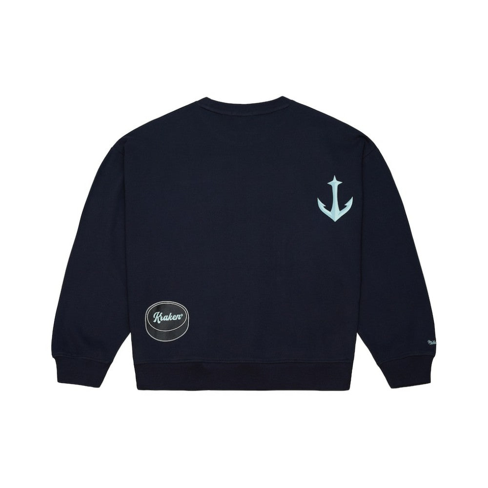 NHL Deep Sea Blue Seattle Kraken Mitchell & Ness Women's Vintage Crewneck Sweatshirt