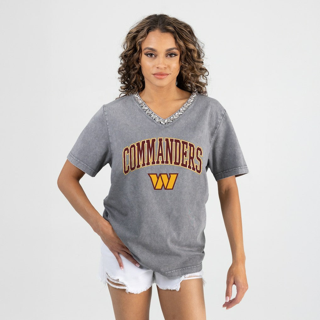 Gameday Couture Women's Relaxed Iconic Edge Rhinestone V-Neck T-Shirt - Washington Commanders