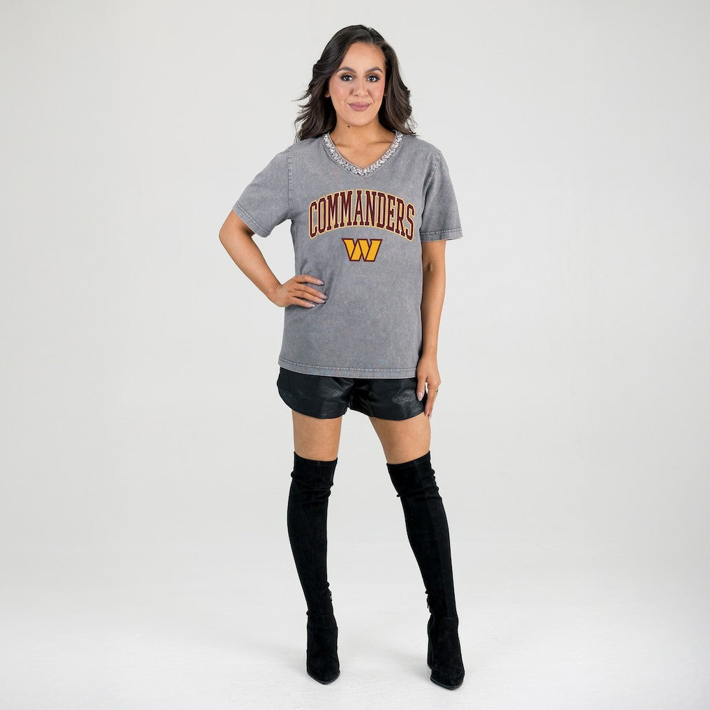 Gameday Couture Women's Relaxed Iconic Edge Rhinestone V-Neck T-Shirt - Washington Commanders