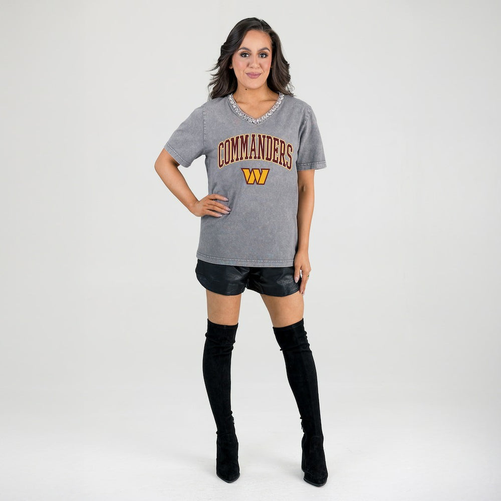 Gameday Couture Women's Relaxed Iconic Edge Rhinestone V-Neck T-Shirt - Washington Commanders