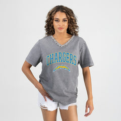 Gameday Couture Women's Relaxed Iconic Edge Rhinestone V-Neck T-Shirt - Los Angeles Chargers