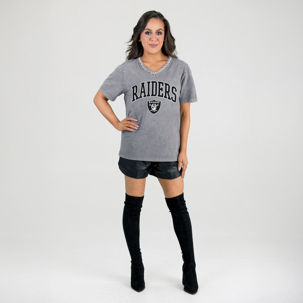 Gameday Couture Women's Relaxed Iconic Edge Rhinestone V-Neck T-Shirt - Las Vegas Raiders