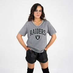 Gameday Couture Women's Relaxed Iconic Edge Rhinestone V-Neck T-Shirt - Las Vegas Raiders