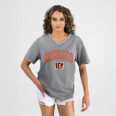 Gameday Couture Women's Relaxed Iconic Edge Rhinestone V-Neck T-Shirt - Cincinnati Bengals