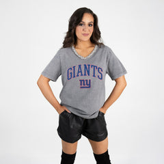 Gameday Couture Women's Relaxed Iconic Edge Rhinestone V-Neck T-Shirt - New York Giants