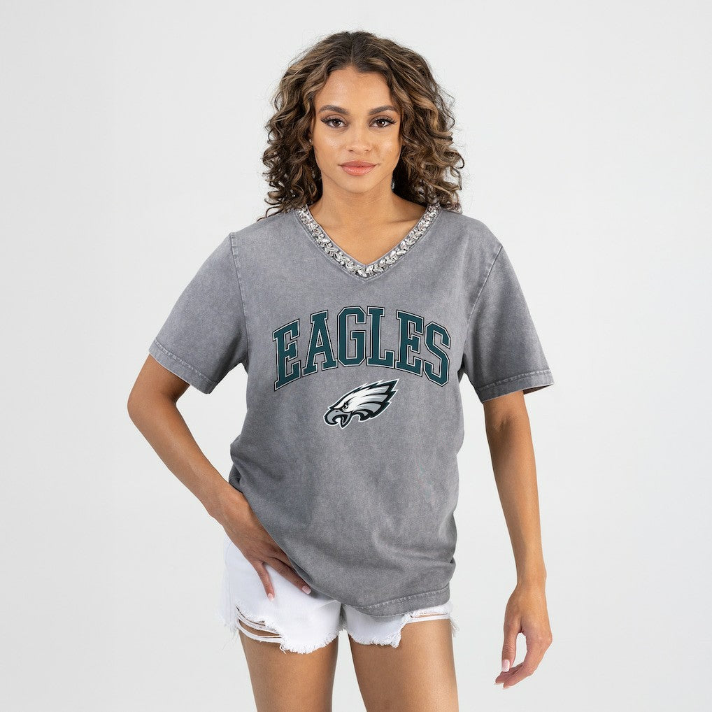 Gameday Couture Women's Relaxed Iconic Edge Rhinestone V-Neck T-Shirt - Philadelphia Eagles