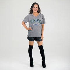 Gameday Couture Women's Relaxed Iconic Edge Rhinestone V-Neck T-Shirt - Seattle Seahawks