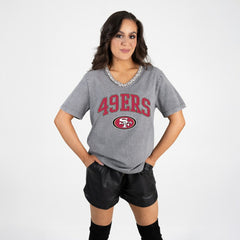 Gameday Couture Women's Relaxed Iconic Edge Rhinestone V-Neck T-Shirt - San Francisco 49ers