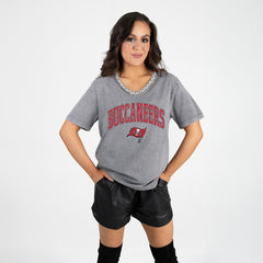 Gameday Couture Women's Relaxed Iconic Edge Rhinestone V-Neck T-Shirt - Tampa Bay Buccaneers