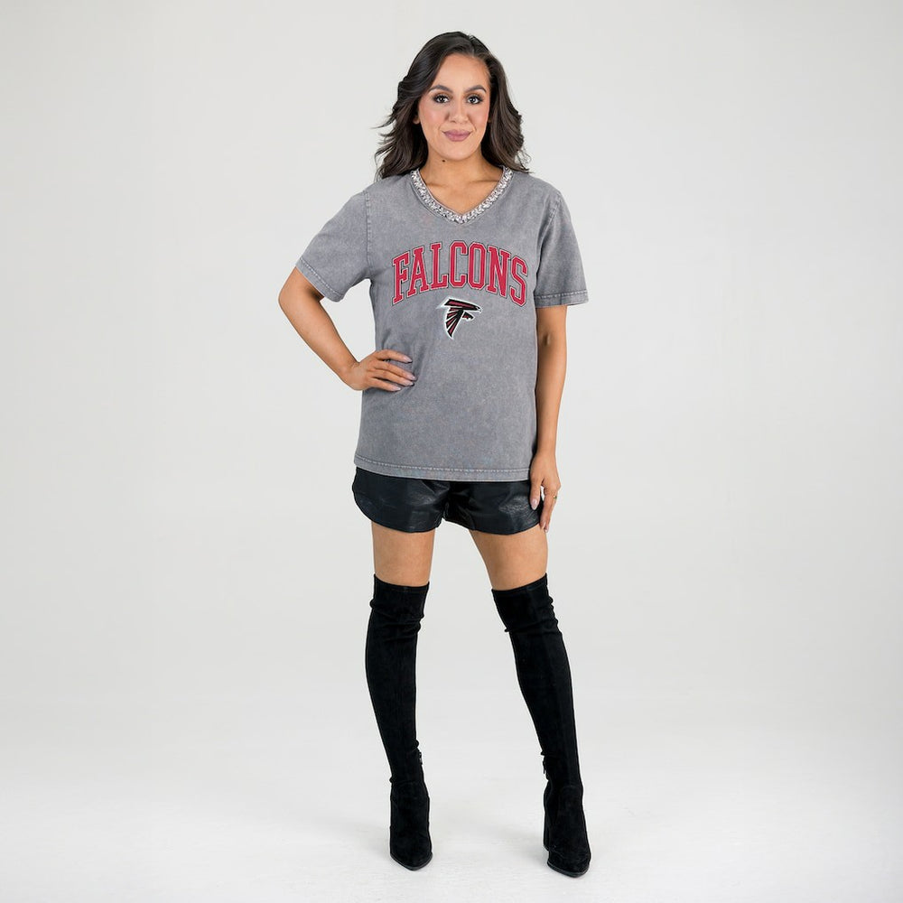 Gameday Couture Women's Relaxed Iconic Edge Rhinestone V-Neck T-Shirt - Atlanta Falcons
