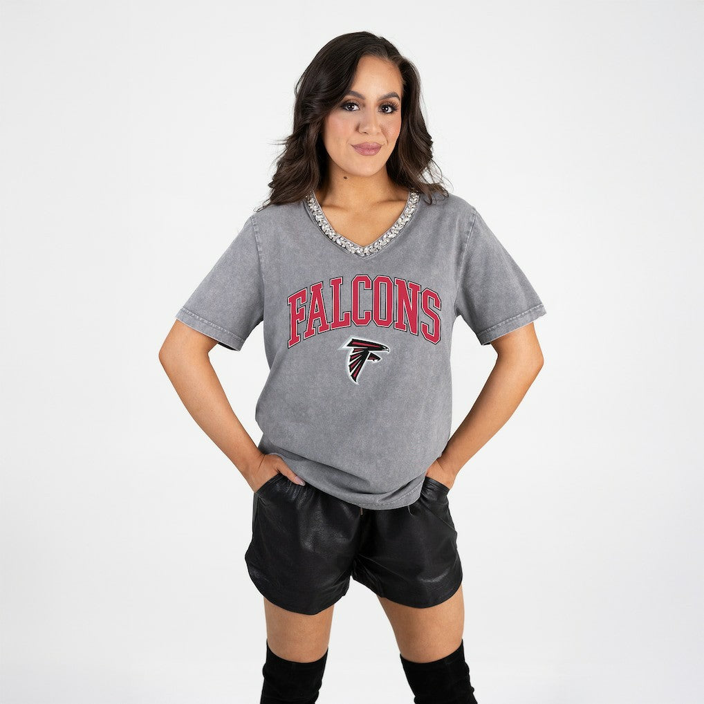Gameday Couture Women's Relaxed Iconic Edge Rhinestone V-Neck T-Shirt - Atlanta Falcons