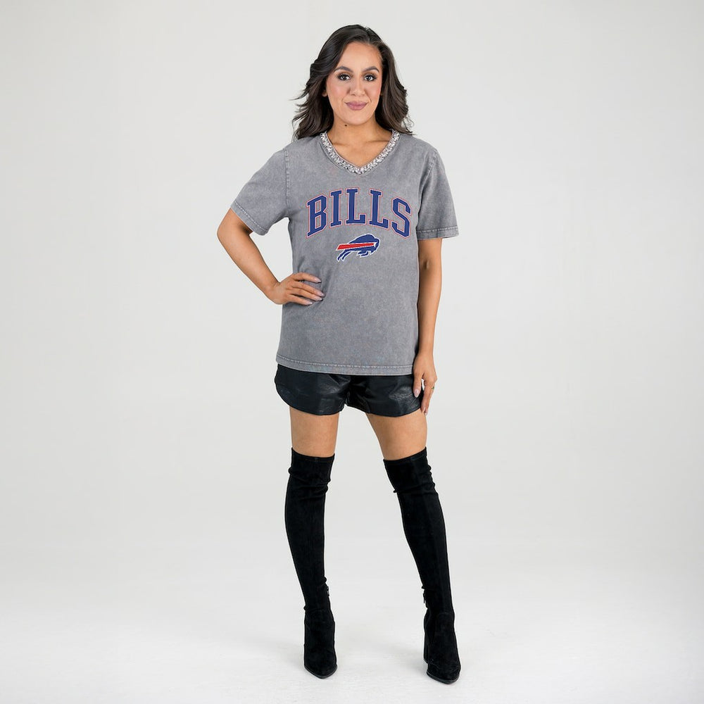 Gameday Couture Women's Relaxed Iconic Edge Rhinestone V-Neck T-Shirt - Buffalo Bills
