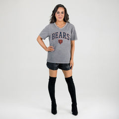 Gameday Couture Women's Relaxed Iconic Edge Rhinestone V-Neck T-Shirt - Chicago Bears