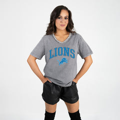 Gameday Couture Women's Relaxed Iconic Edge Rhinestone V-Neck T-Shirt - Detroit Lions