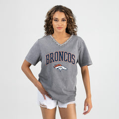 Gameday Couture Women's Relaxed Iconic Edge Rhinestone V-Neck T-Shirt - Denver Broncos