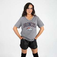 Gameday Couture Women's Relaxed Iconic Edge Rhinestone V-Neck T-Shirt - Denver Broncos
