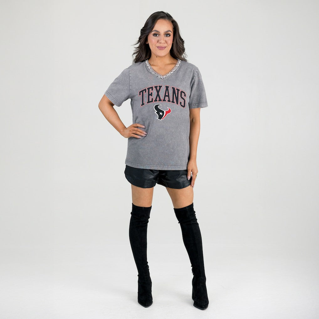 Gameday Couture Women's Relaxed Iconic Edge Rhinestone V-Neck T-Shirt - Houston Texans