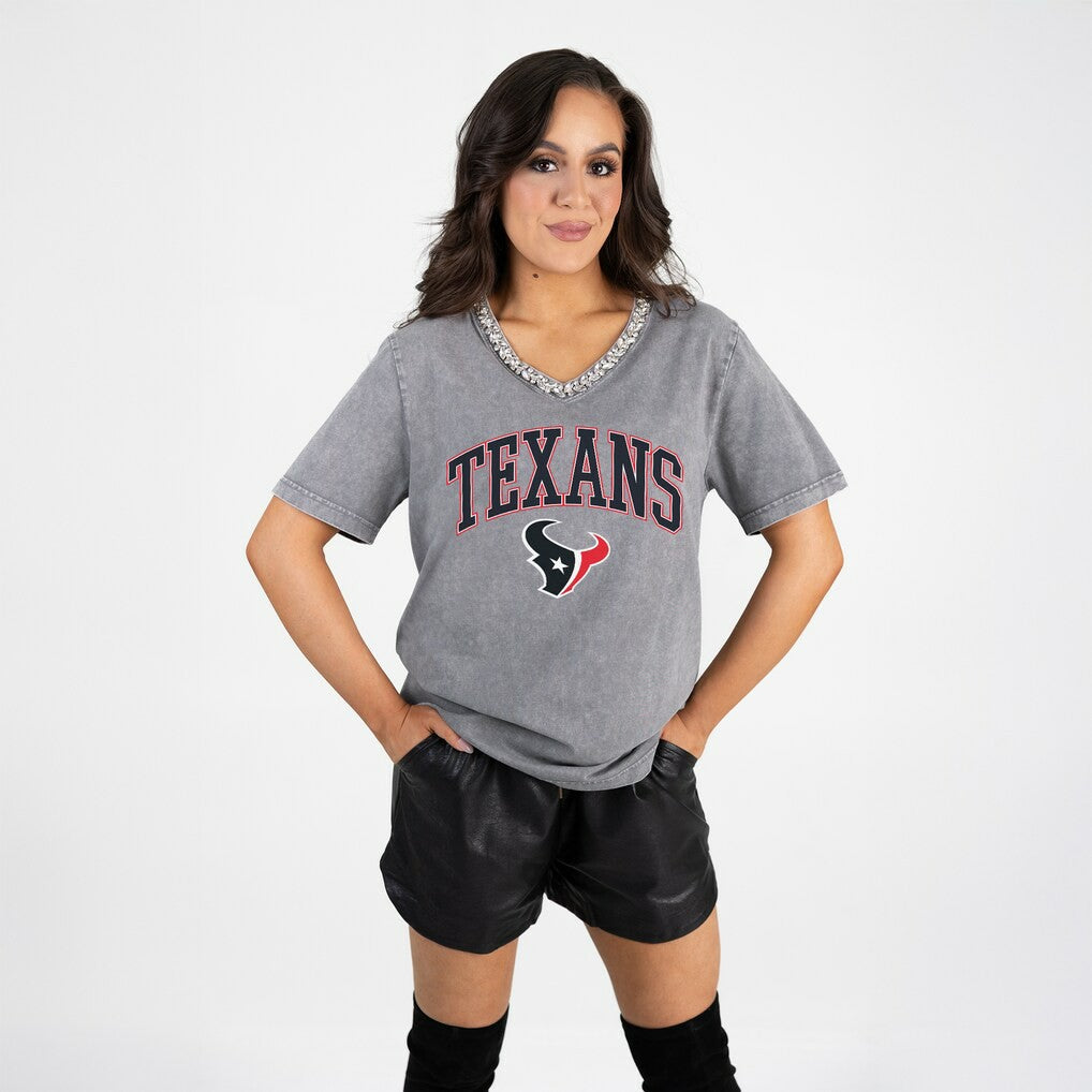 Gameday Couture Women's Relaxed Iconic Edge Rhinestone V-Neck T-Shirt - Houston Texans
