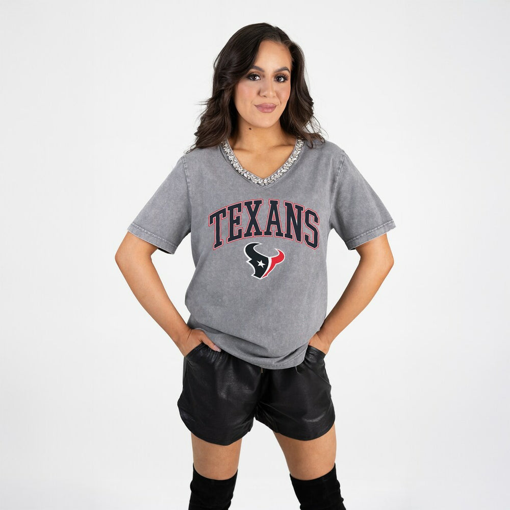 Gameday Couture Women's Relaxed Iconic Edge Rhinestone V-Neck T-Shirt - Houston Texans