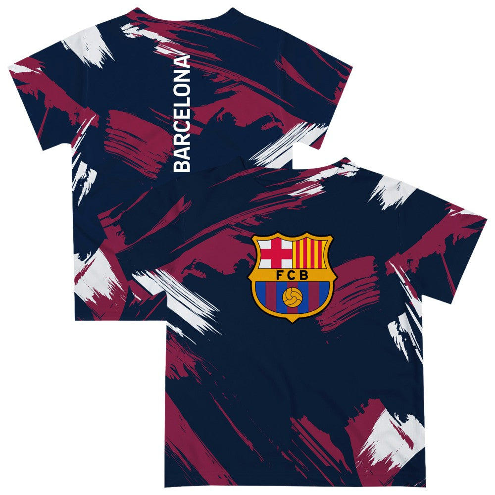 Barcelona Vive La Fete Youth Paint Brush T-Shirt -  Navy