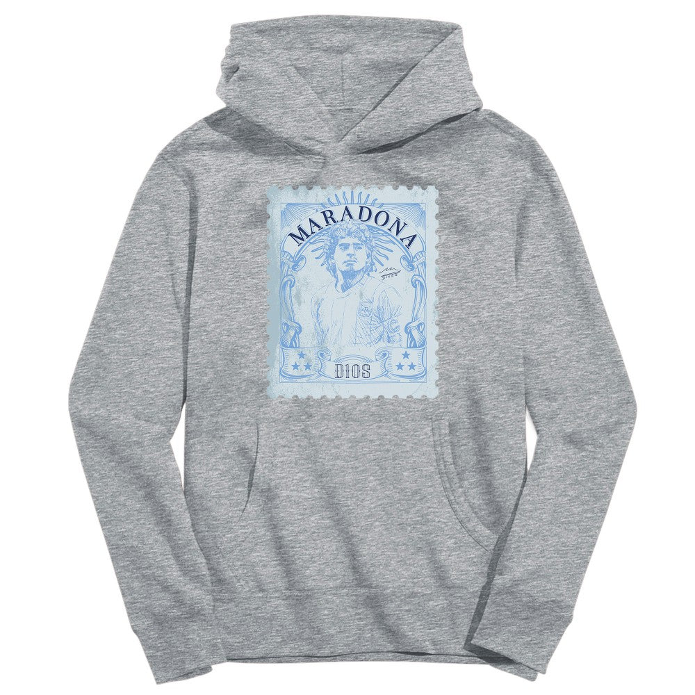 Diego Maradona Argentina National Team Vive La Fete Youth Vintage Stamp Pullover Hoodie -  Gray