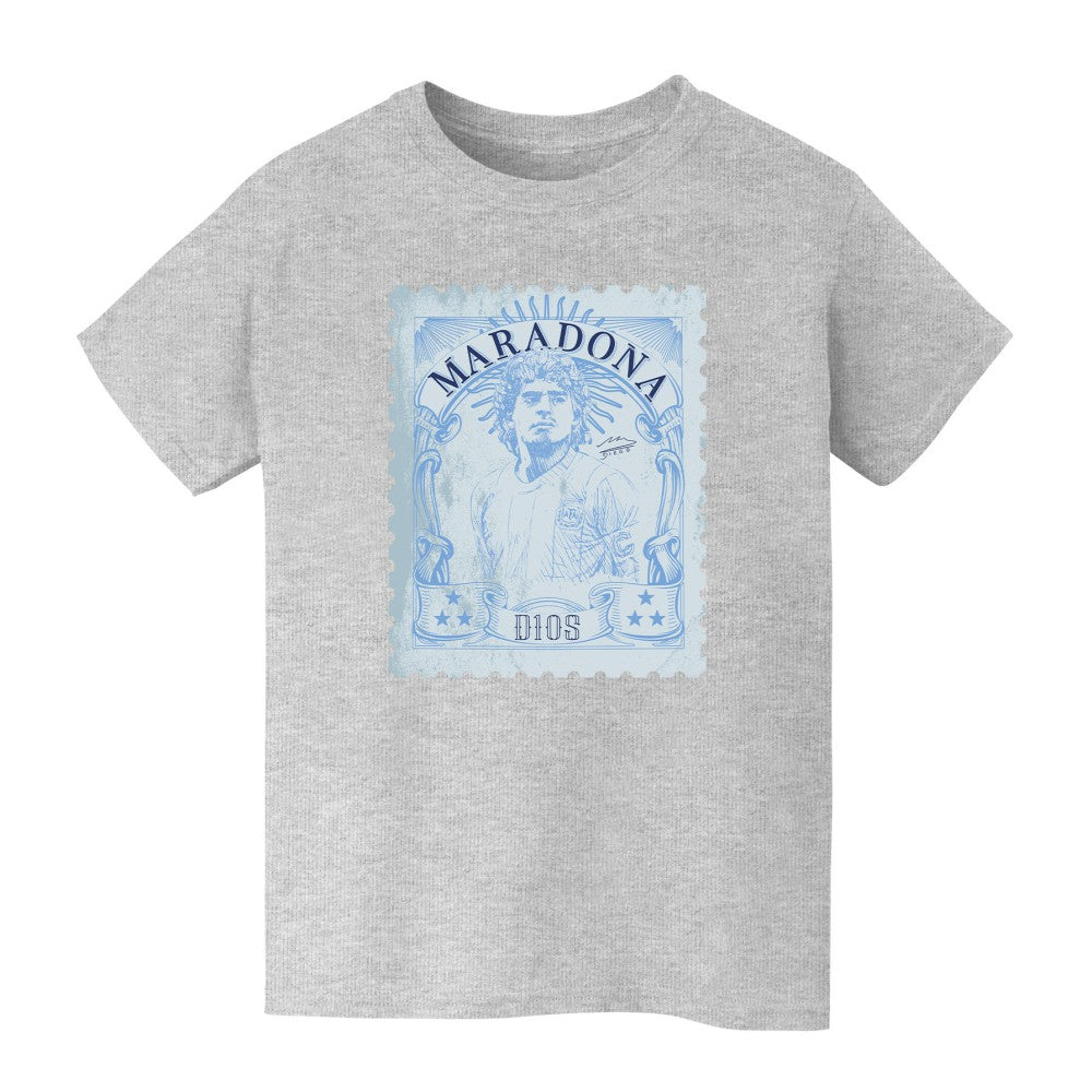 Diego Maradona Argentina National Team Vive La Fete Youth Vintage Stamp T-Shirt -  Gray