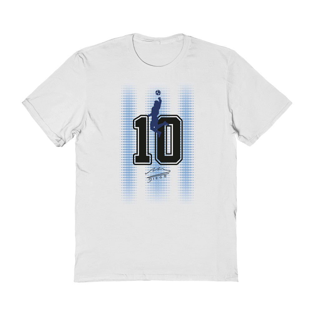 Diego Maradona Argentina National Team Vive La Fete Number & Signature T-Shirt -  White