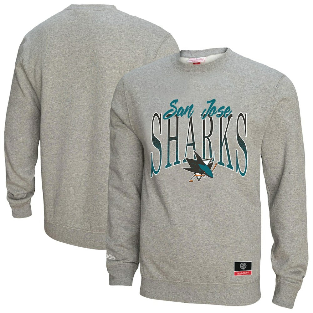 NHL Heather Gray San Jose Sharks Mitchell & Ness Women's Hockey Night Sweatshirt