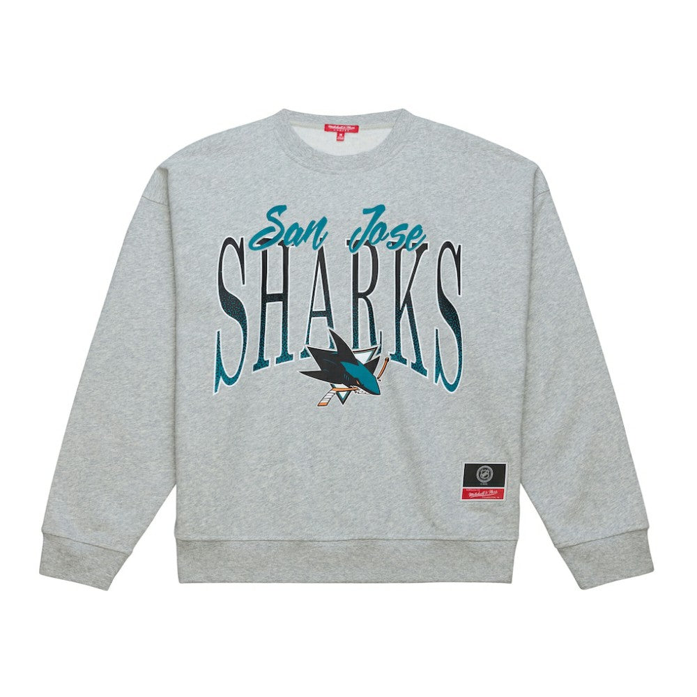 NHL Heather Gray San Jose Sharks Mitchell & Ness Women's Hockey Night Sweatshirt
