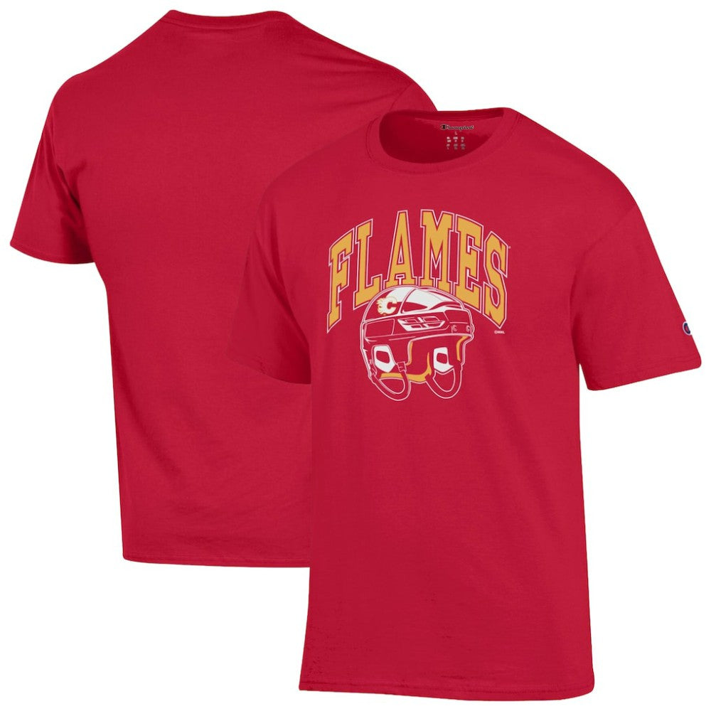 NHL Red Calgary Flames Champion Helmet T-Shirt