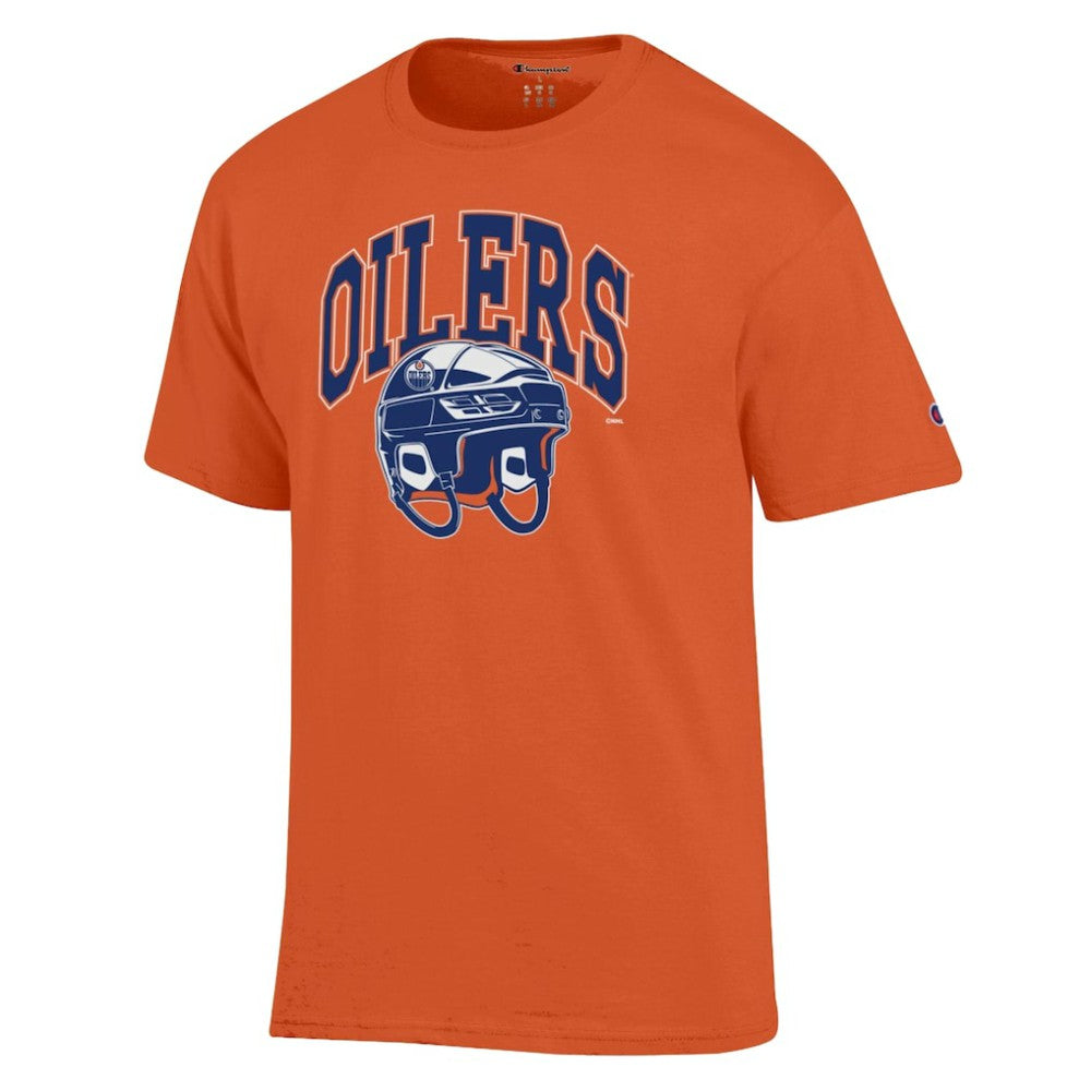 NHL Orange Edmonton Oilers Champion Helmet T-Shirt