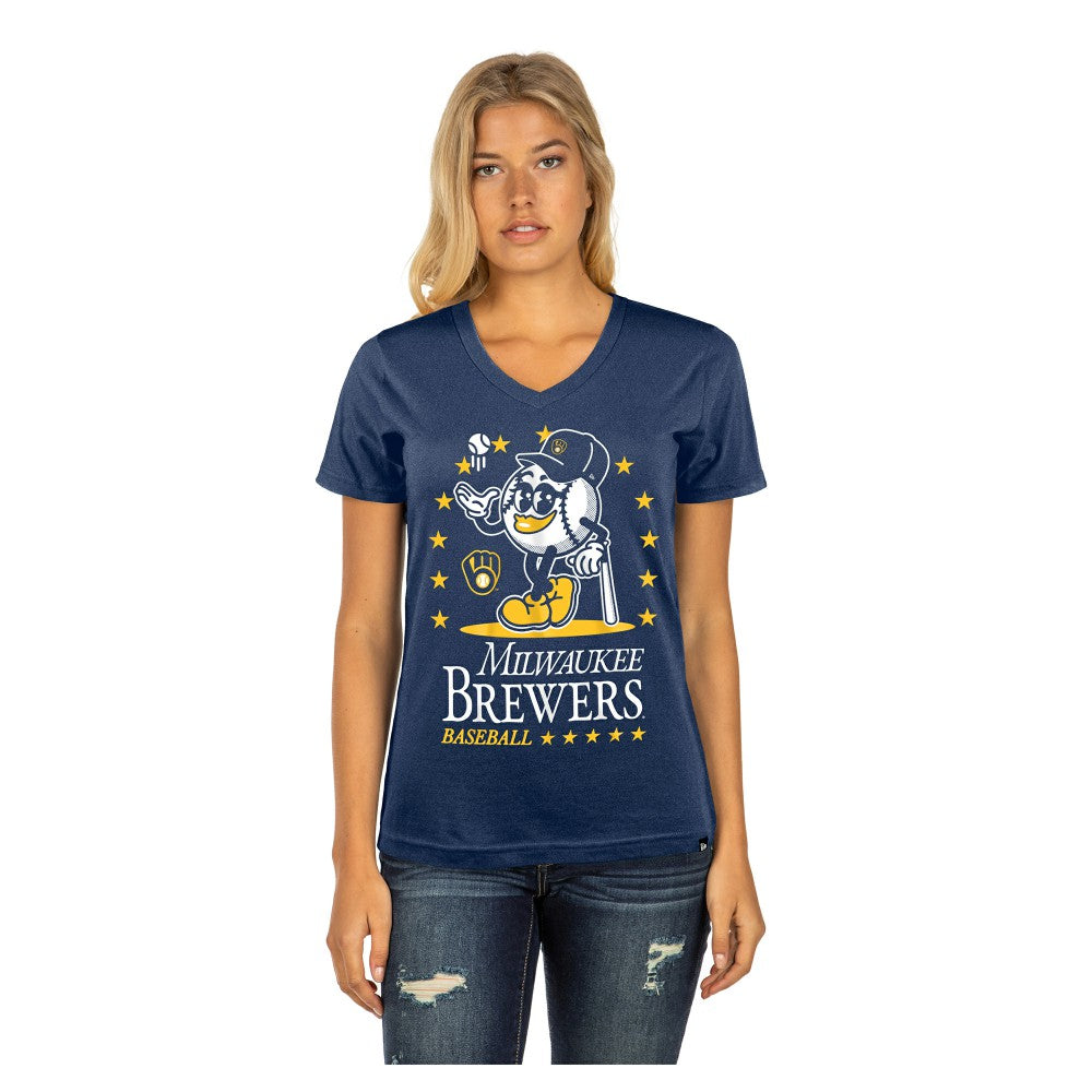 MLB Milwaukee Brewers New Era Women's Little Miss 2 V-Neck T-Shirt