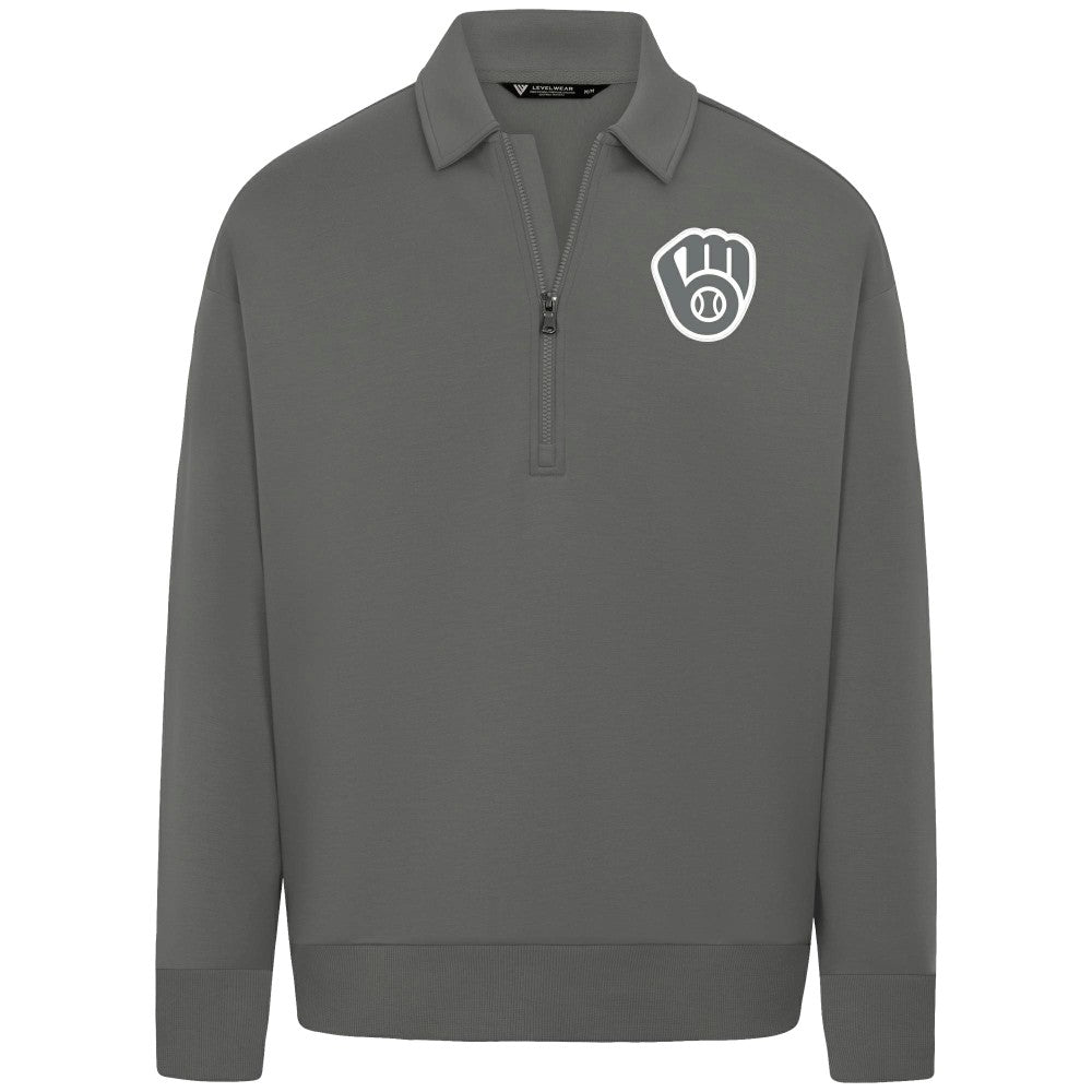 MLB Milwaukee Brewers Levelwear Women's Canmore Chenille Logo Quarter-Zip Top