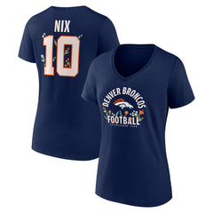 Bo Nix  Women's Floral Name & Number V-Neck T-Shirt - Denver Broncos