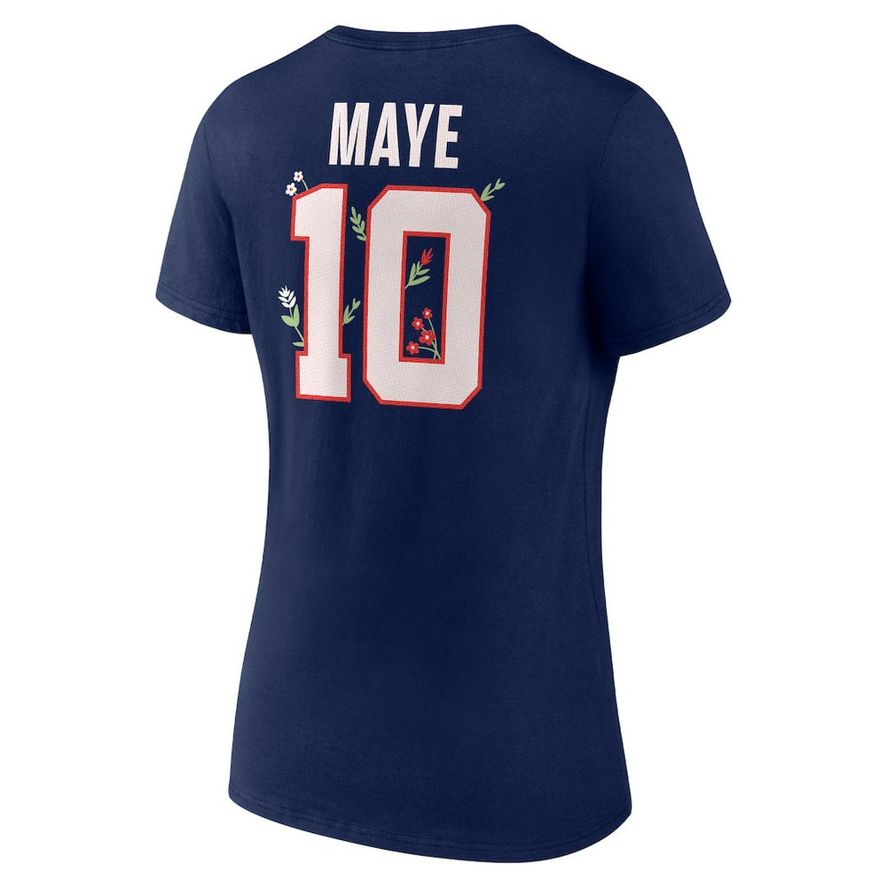 Drake Maye  Women's Floral Name & Number V-Neck T-Shirt - New England Patriots