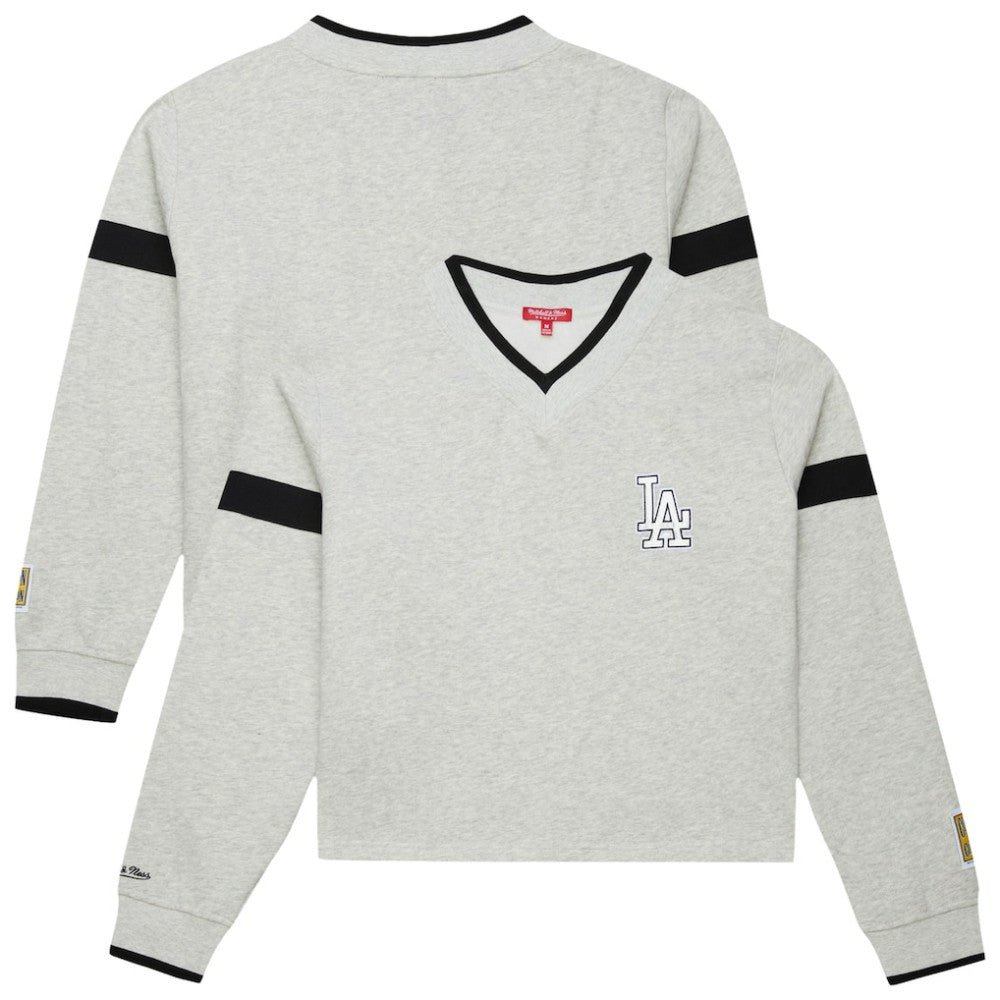 MLB Los Angeles Dodgers Mitchell & Ness Women's Cooperstown Collection V-Neck Cropped Toggle Sweatshirt