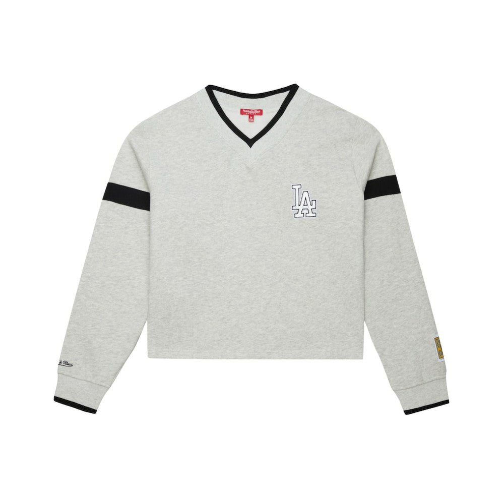 MLB Los Angeles Dodgers Mitchell & Ness Women's Cooperstown Collection V-Neck Cropped Toggle Sweatshirt