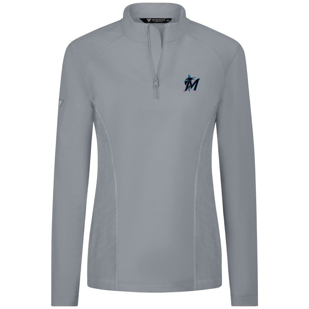 MLB Miami Marlins Levelwear Women's Upright Insignia 2.0 Quarter-Zip Tri-Blend Top