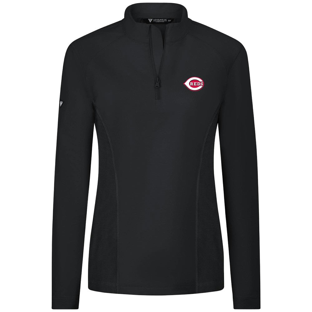 MLB Cincinnati Reds Levelwear Women's Upright Insignia 2.0 Quarter-Zip Tri-Blend Top