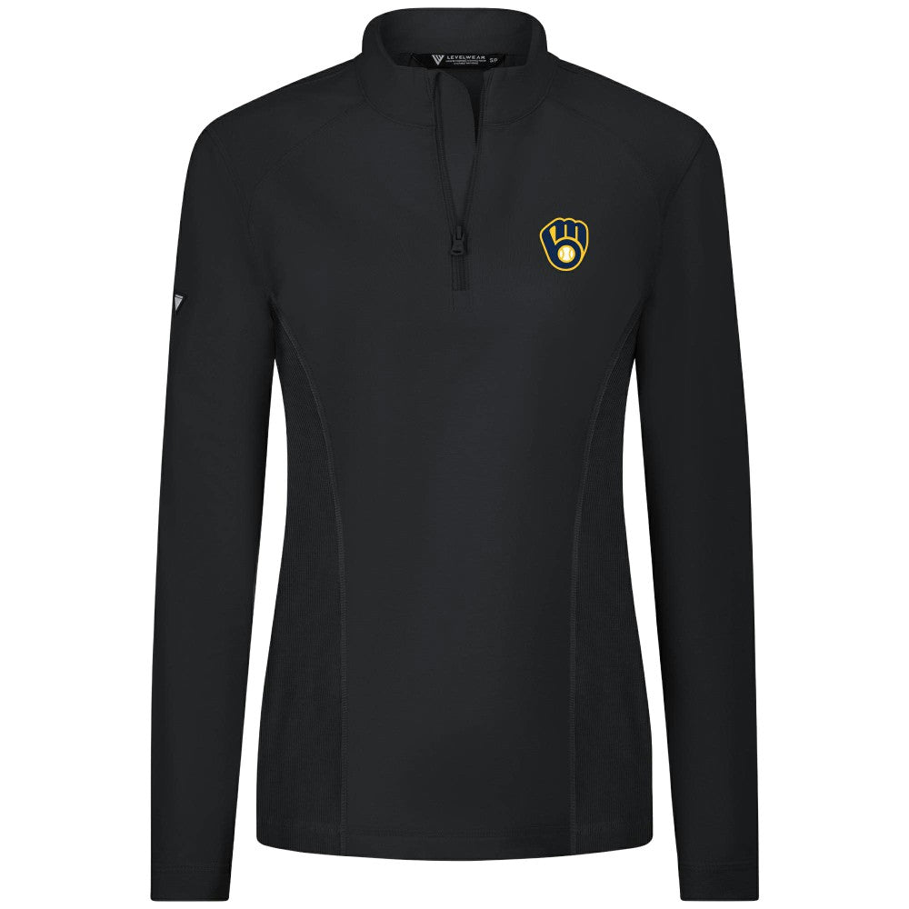 MLB Milwaukee Brewers Levelwear Women's Upright Insignia 2.0 Quarter-Zip Tri-Blend Top
