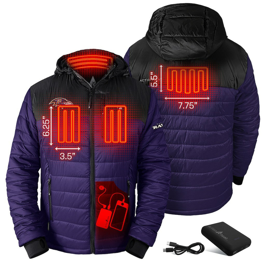 ActionHeat 5V Battery Heated Full-Zip Hoodie Puffer Jacket - Baltimore Ravens